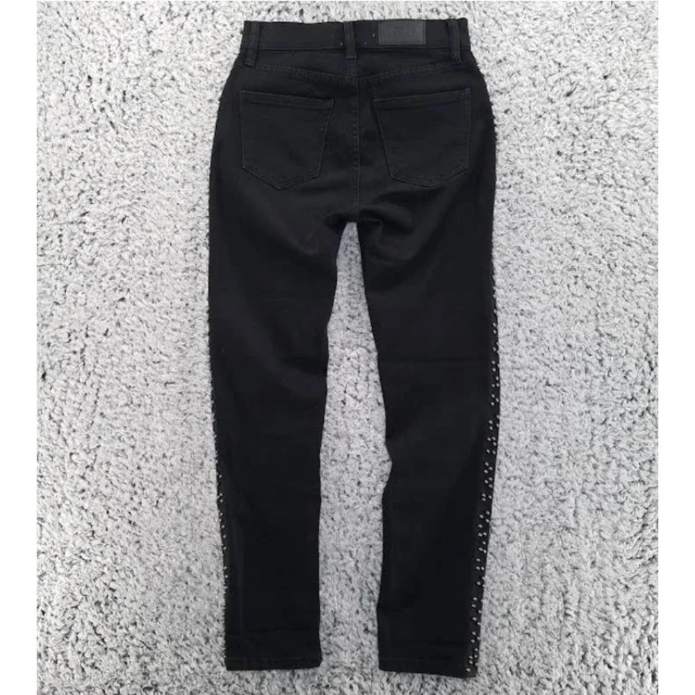 PISTOLA Beaded Charlie Straight Crop Sz 28 High Rise Black Studded Stretch Jeans - Picture 3 of 7